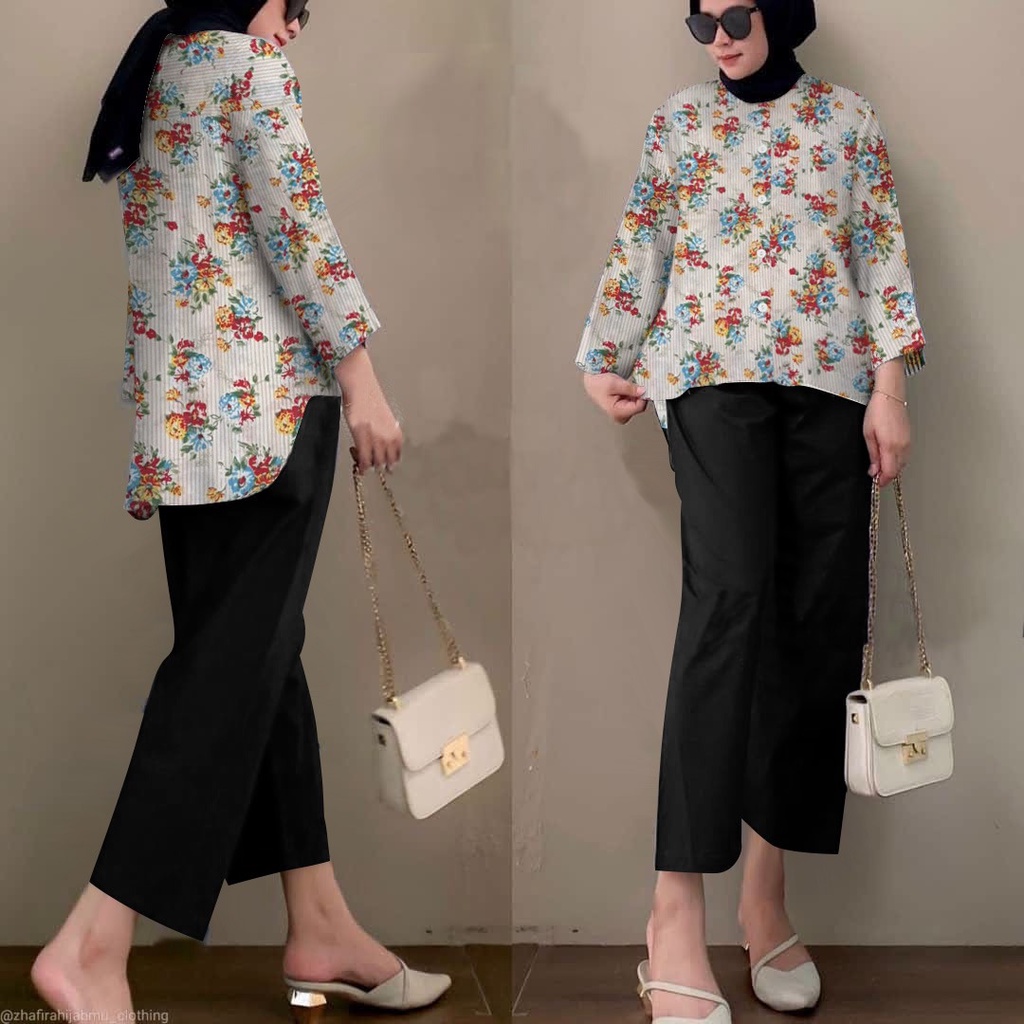 O2 Fashion / Set kinan flow / stelan motif bunga stelan cantik stelan muslim  model terbaru