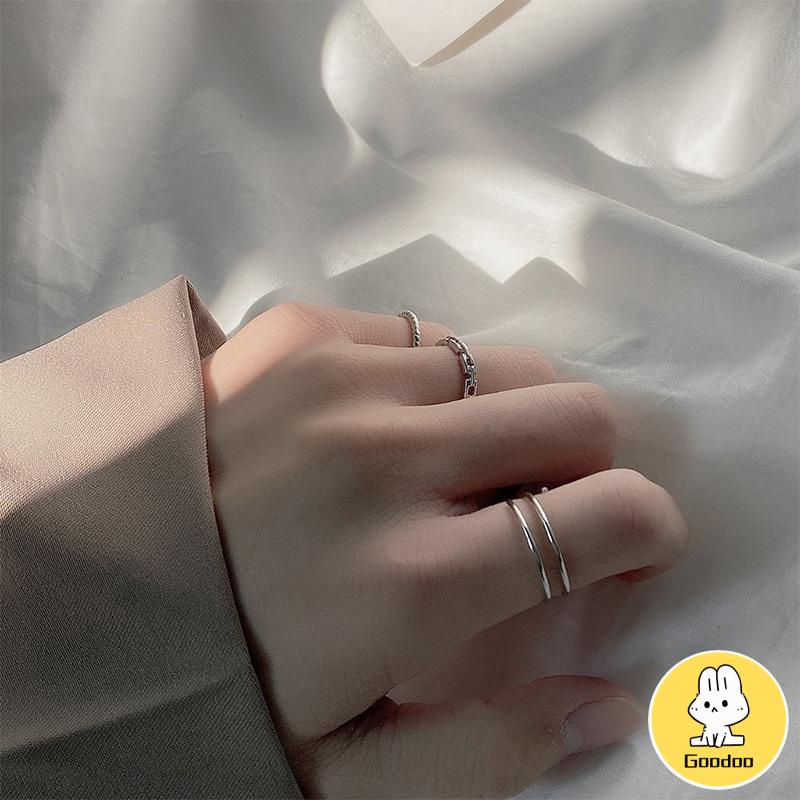 3Pcs Cincin Silver Korea Gaya Aesthetic Ring Pria Keren Untuk Wanita Aksesori Fashion -Doo