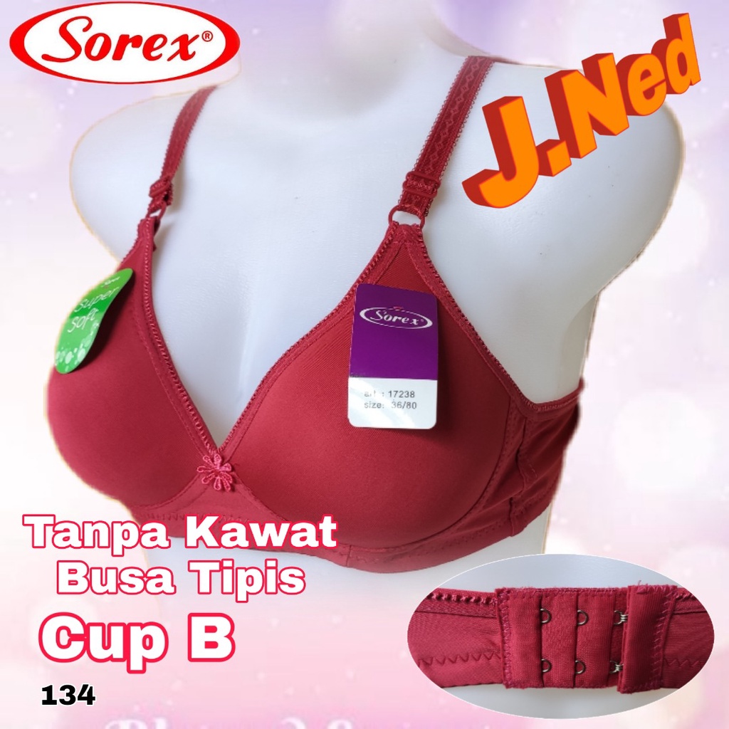 J134 BRA WANITA SOREX  BUSA TANPA KAWAT CUP A/B  SIZE 34 - 40