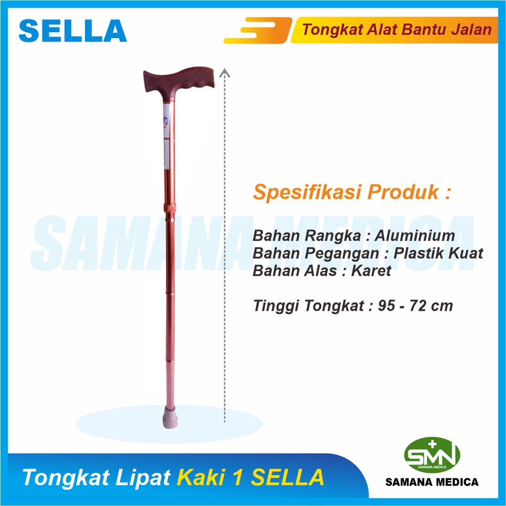 Tongkat Lipat Kaki 1 SELLA Aluminium Free Pouch Alat Bantu Jalan Lansia Orang Tua Promo Murah Walking Stick Lansia bisa untuk Hiking