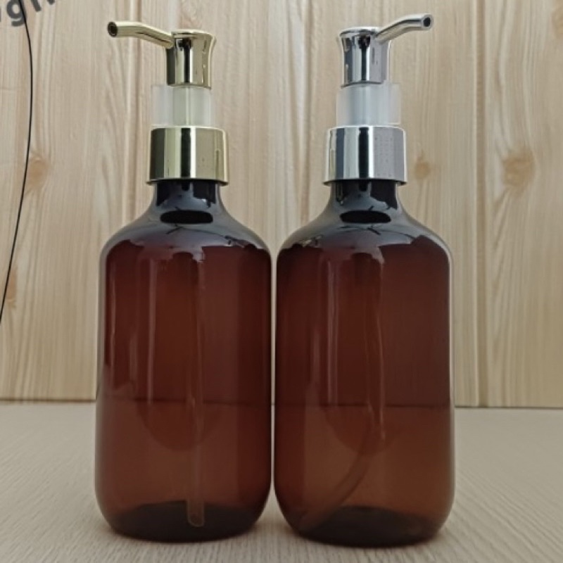BOTOL AMBER COKLAT 300ML PUMP CLIP OIL SILVER GOLD LUXURY AMBER 300 ML PET CLIP OIL PUMP LOCK
