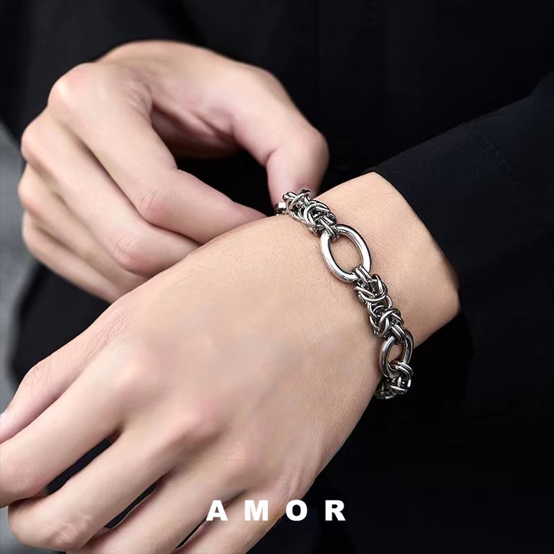 Gelang Rantai Bahan Stainless steel Tebal Gaya Korea Untuk Pasangan