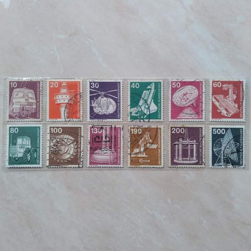 

Perangko Prangko Kuno Jerman Seri Industry and Technology 1975-1982 - Used Set 12 Pcs