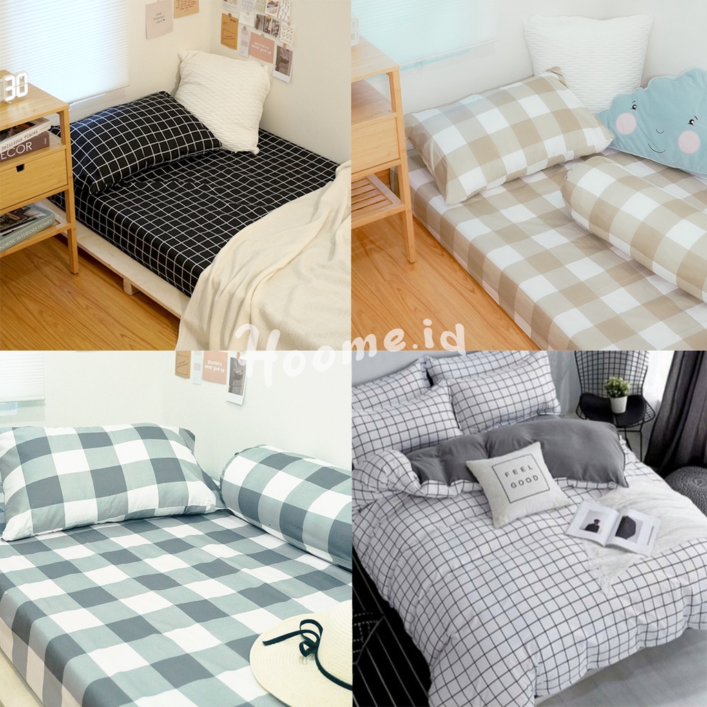 SPREI SINGLE AESTHETIC MONOCHROME KOTAK HITAM &amp; KOTAK PUTIH SPREI SUDUT KARET