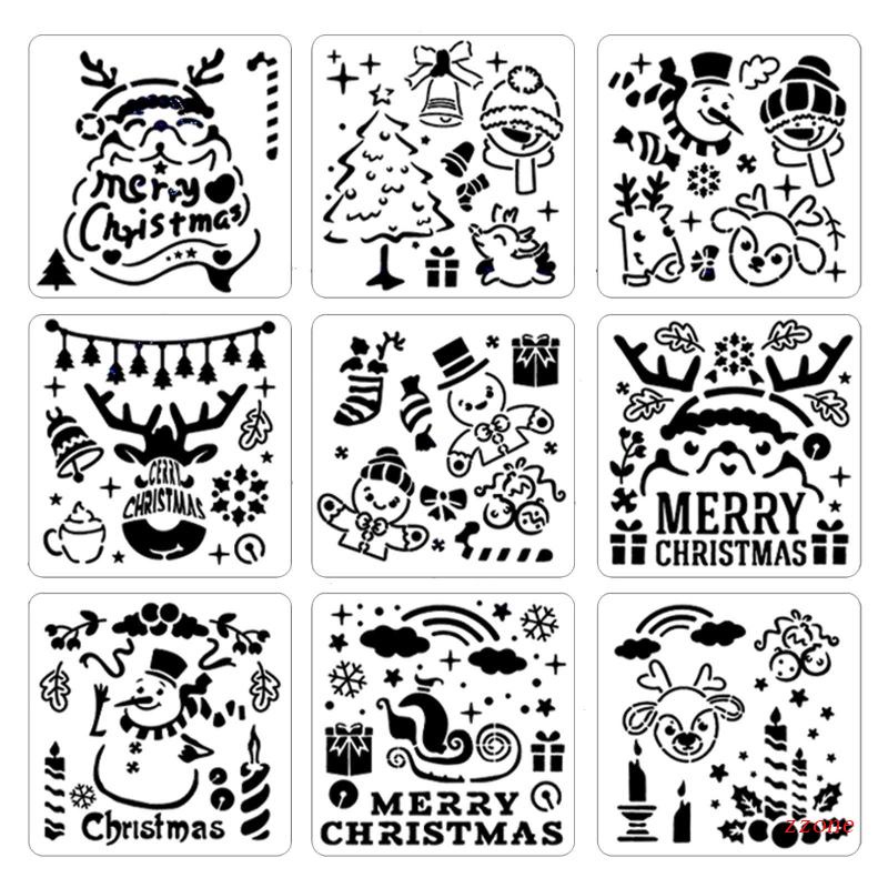 9 Pcs Template Stensil Menggambar Lukisan Natal Untuk Membuat Kartu Notebook Diary