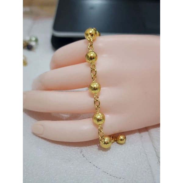 Gelang rantai bola bola cor lapis emas 24k