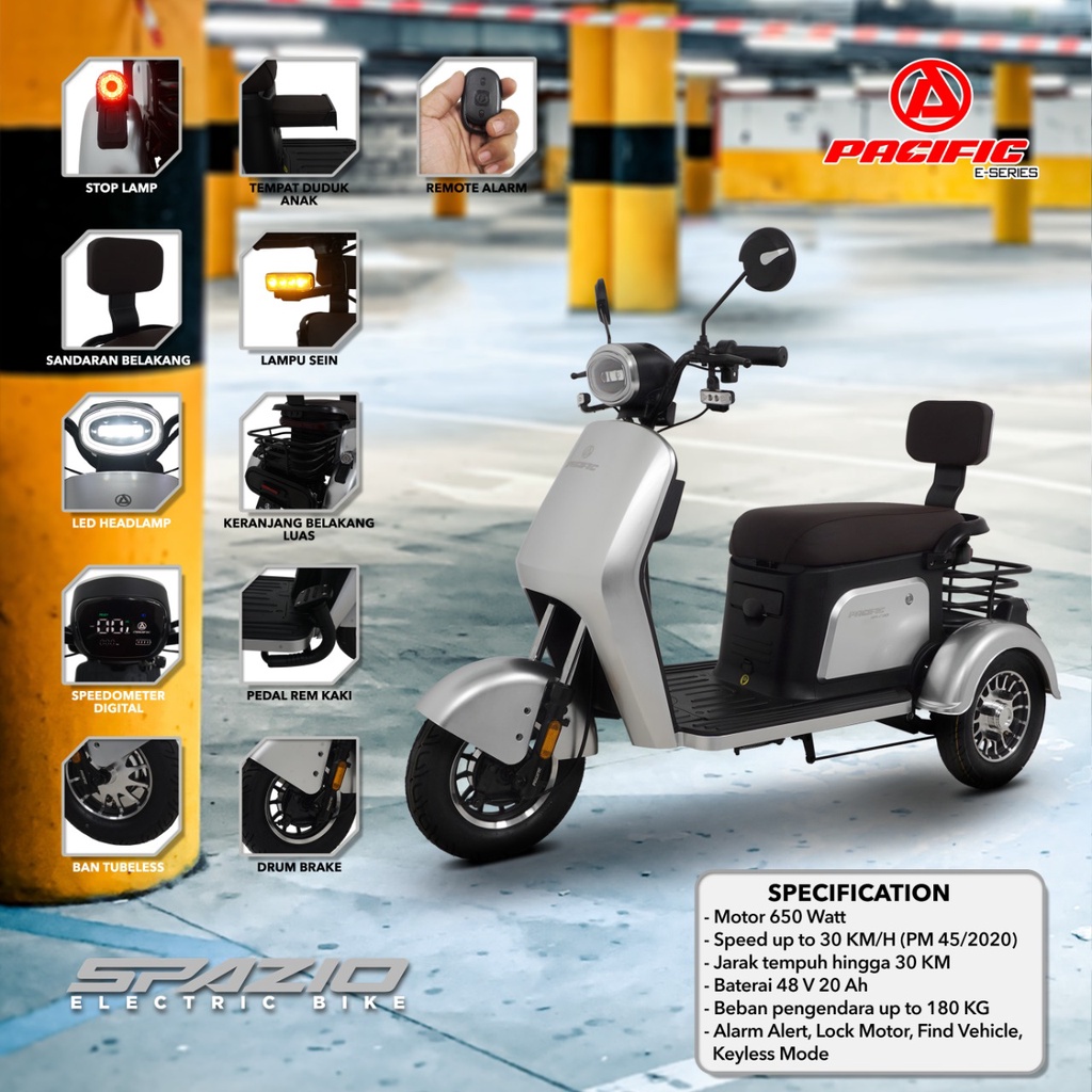 Sepeda Roda 3 Listrik E bike Pacific Terbaru Spazio 650 Watt