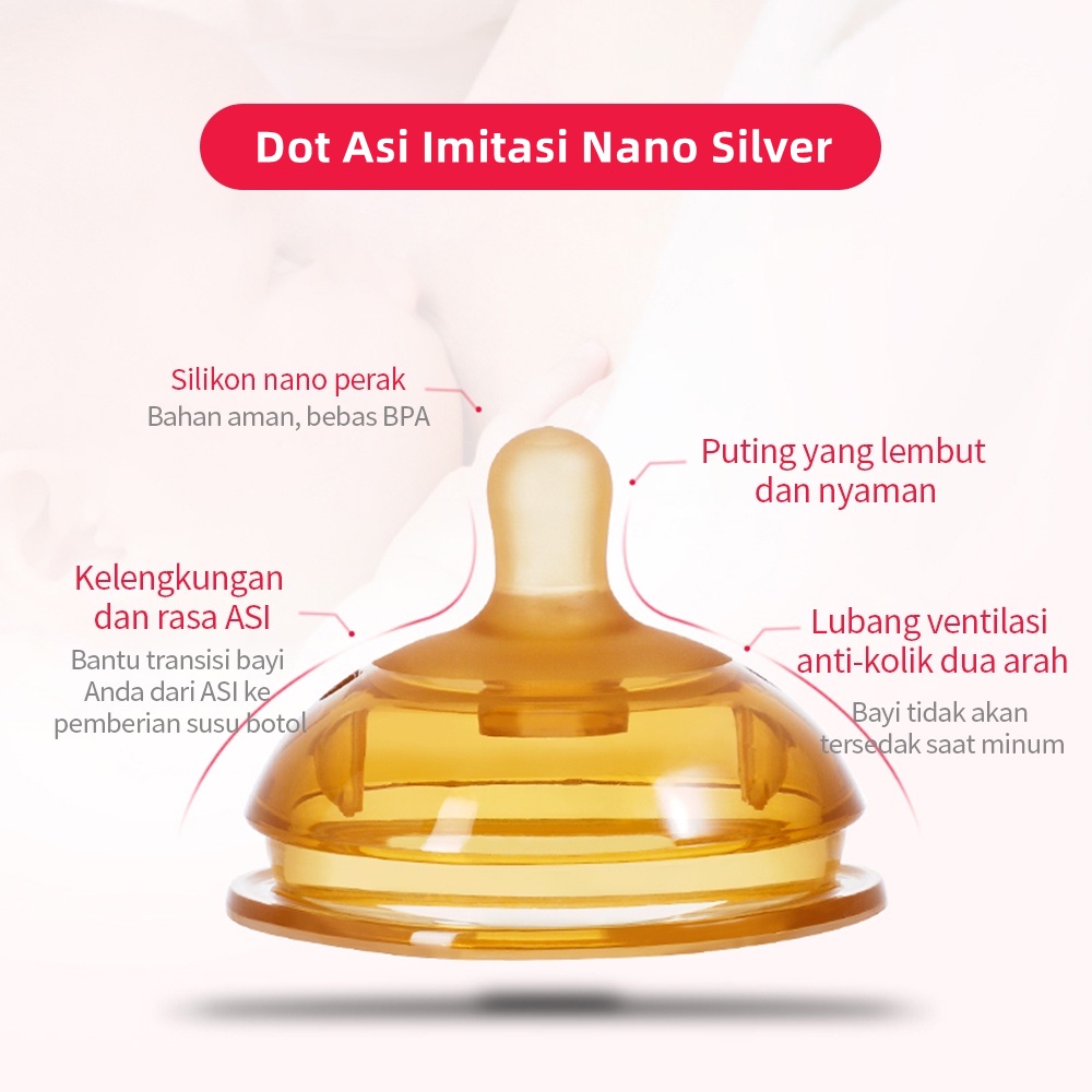 Pengganti Dot Nipple Piko Bello Silikon Nano Perak Dot Bayi Selang Lembut Wide Neck BPA Free BB067