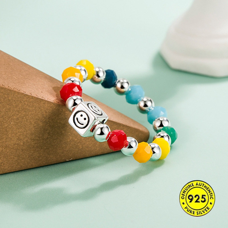 Cincin Desain Smiley Face Warna Pelangi Untuk Wanita U1149