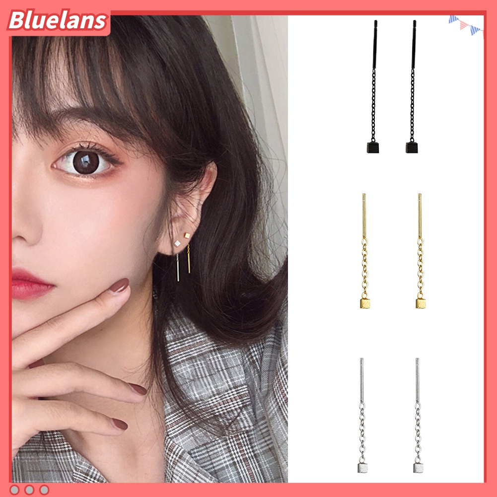 Bluelans Fashion Women Small Geometric Cube Long Dangle Chain Earrings Party Jewelry