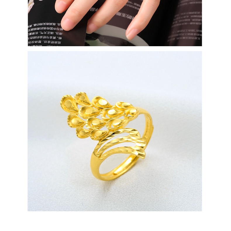 Goldkingdom Perhiasan Fashion 24K Bangkok Aksesoris Ready Stock Bulu Merak Phoenix Cincin Wanita Yang Dapat Disesuaikan Kaya High-end