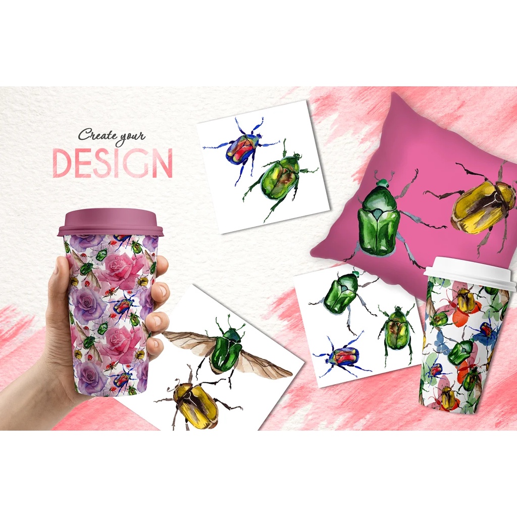 Beetle Cetoniinae Flower Watercolor