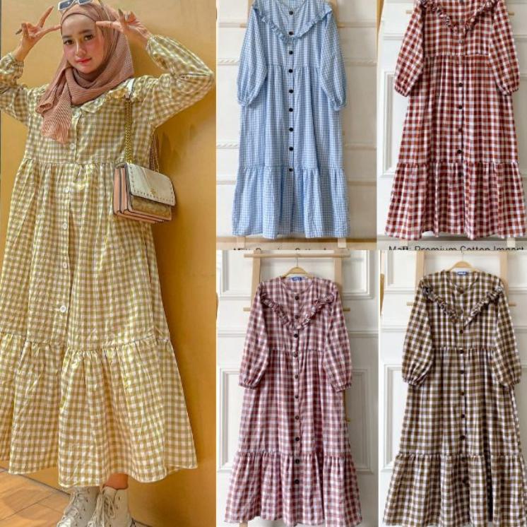 {EEK.18Oc22ᴳ} Midi Reyna Dress Korea Hayya Gingham Tarta Midi warna lengkap