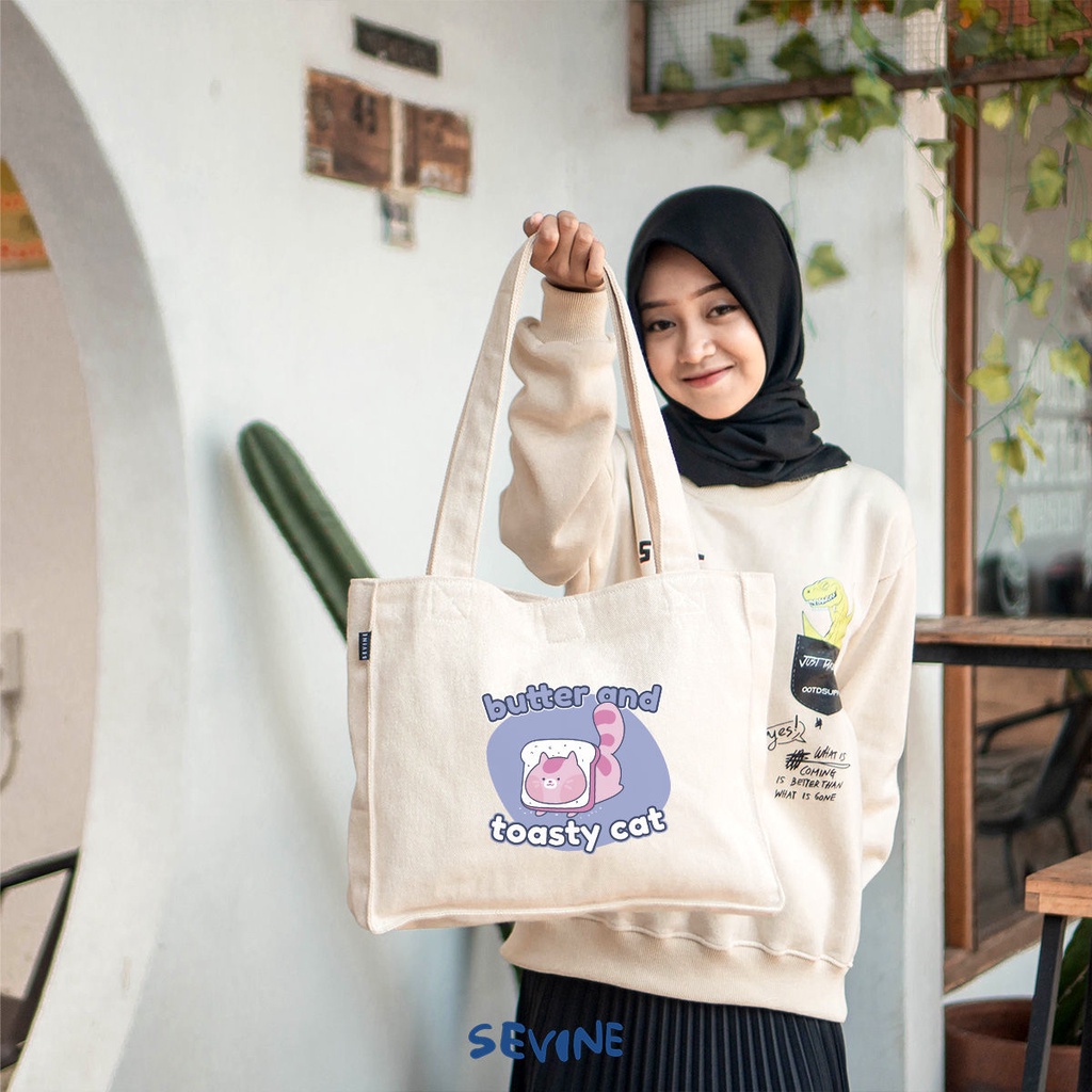 Sevine Totebag Kanvas Daisy Tas Wanita Tote Bag Kantong Laptop Kuliah Sekolah Kerja Cat Aesthetic - KR