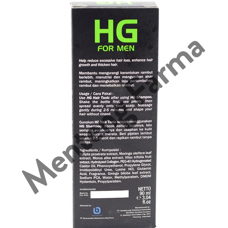 HG For Men Hair Tonic 90 ML - Vitamin Rambut Rontok, Meningkatkan Kesuburan Rambut