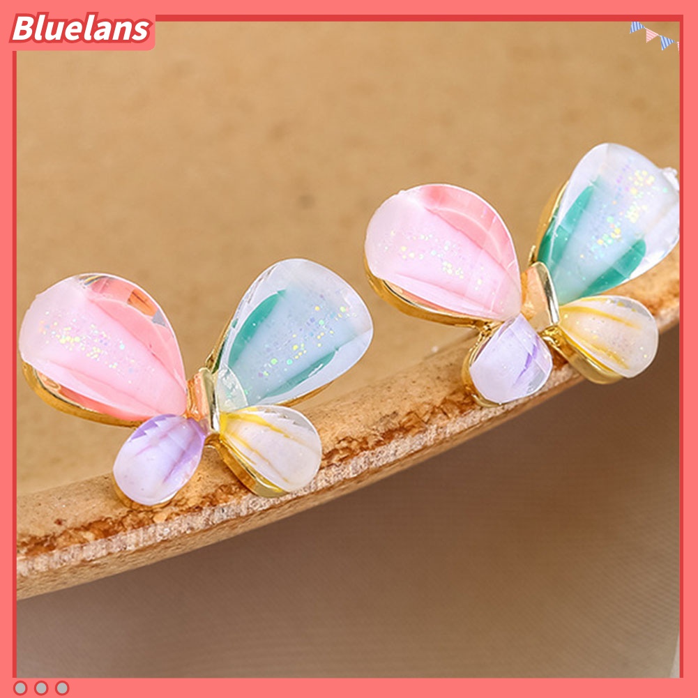 Anting Stud Bentuk Kelopak Bunga Butterfly Warna-Warni Untuk Wanita