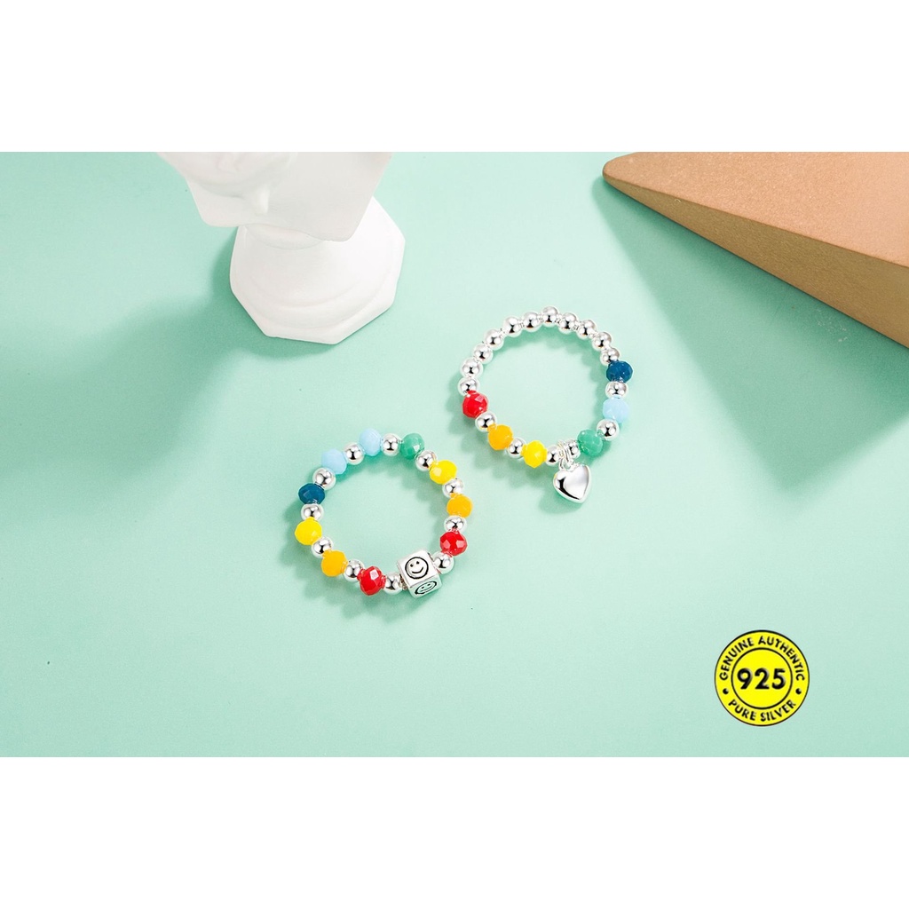 Cincin Desain Smiley Face Warna Pelangi Untuk Wanita U1149