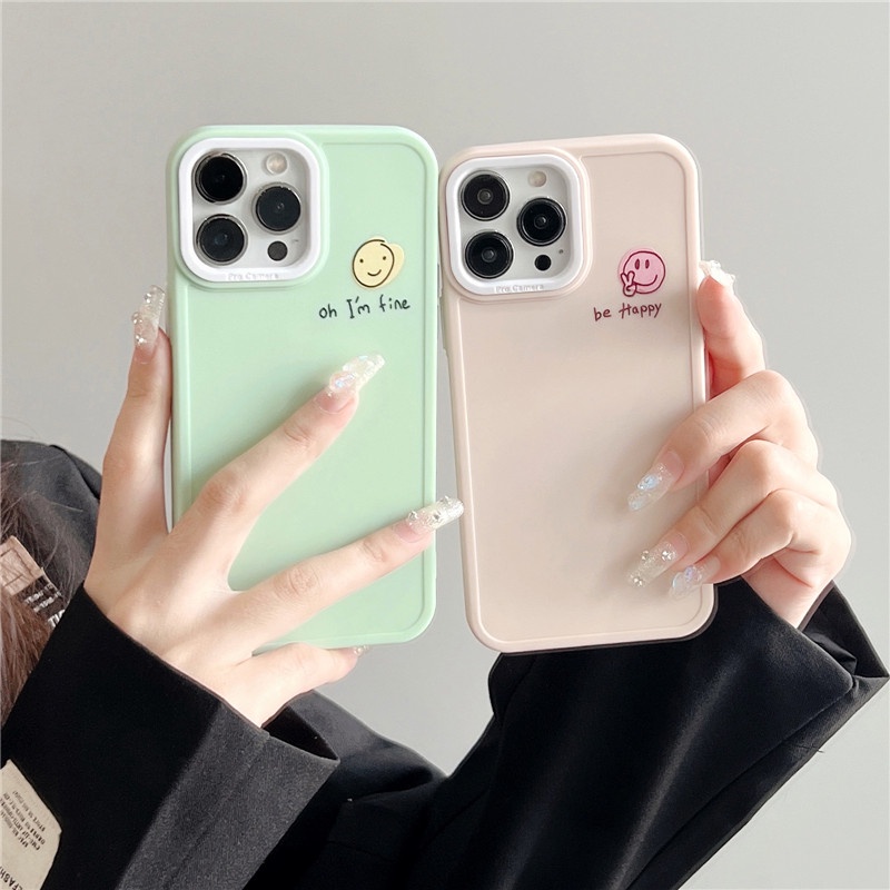 Soft Case Bahan Silikon TPU Warna Permen Desain Kartun Smiling Face Untuk IPhone 14 13 12 11 Pro Max