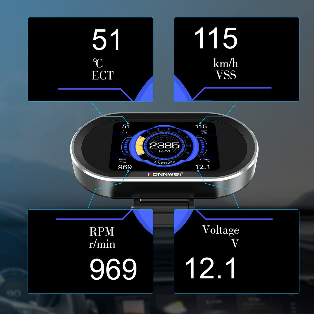 KONNWEI KW206 OBD2 Diagnostic Scanner HUD Gauge On Board Computer Digital Car Computer OBDII Scanner Code Reader Auto Meter Car Head Up Display