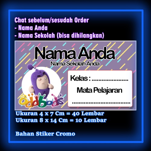 

Stiker Label Buku Oddbods kartun anime lucu Karakter Lucu Custom Lebel Nama cromo murah 20 Varian berbeda Sticker Pelajaran Mapel buku anak sekolah Vol 7