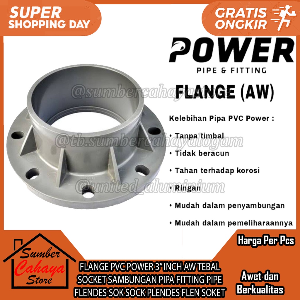FLANGE SOCKET PVC POWER 3” INCH AW TEBAL SAMBUNGAN PIPA FITTING PIPE FLENDES SOK SOCK FLANGES FLANG 
