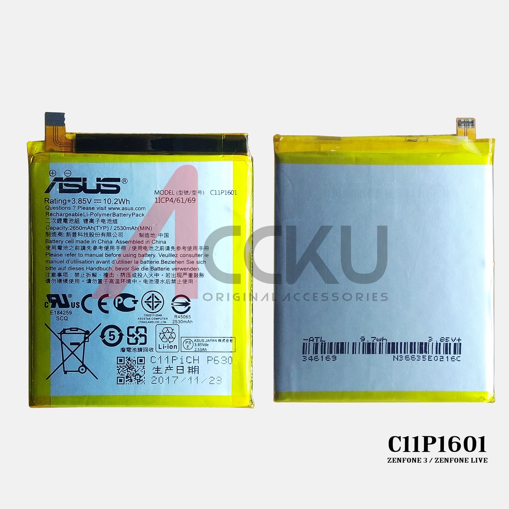 C11P1601 100%BateraiAsus Zenfone3 ZE552KL BatteryAsus ZenfoneLive ZB501KLBattery Baterai BatreAsusZE552KL / ZB501KL