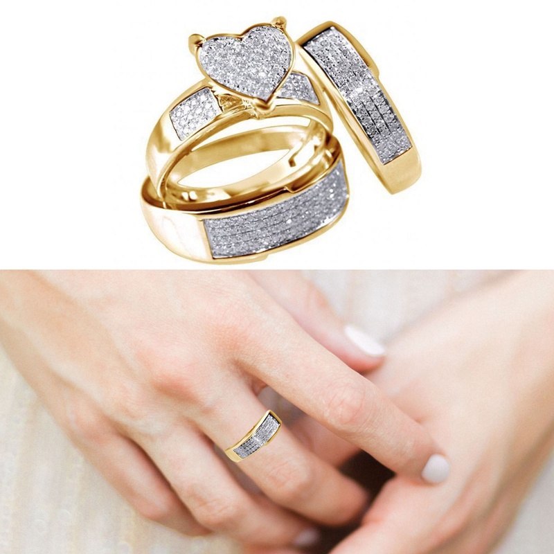 Fancyqube 3pcs / Set Cincin Sterling Silver 925 Bentuk Hati Hias Batu Sapphire Putih Untuk Wanita