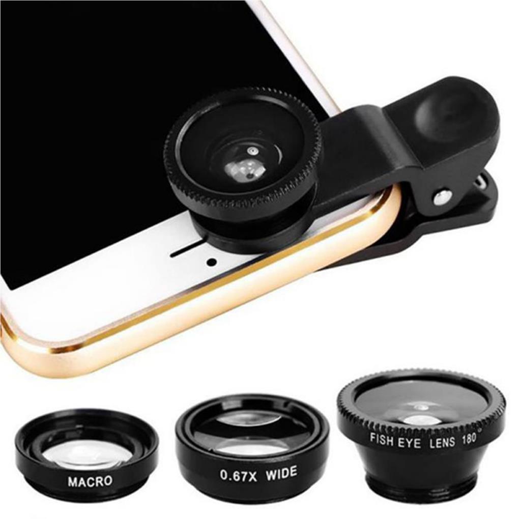 Lensa Kamera Fisheye Macro Eksternal 3 in 1 Sudut Lebar 0 67X Dengan Klip Untuk Iphone / Android (house2020)