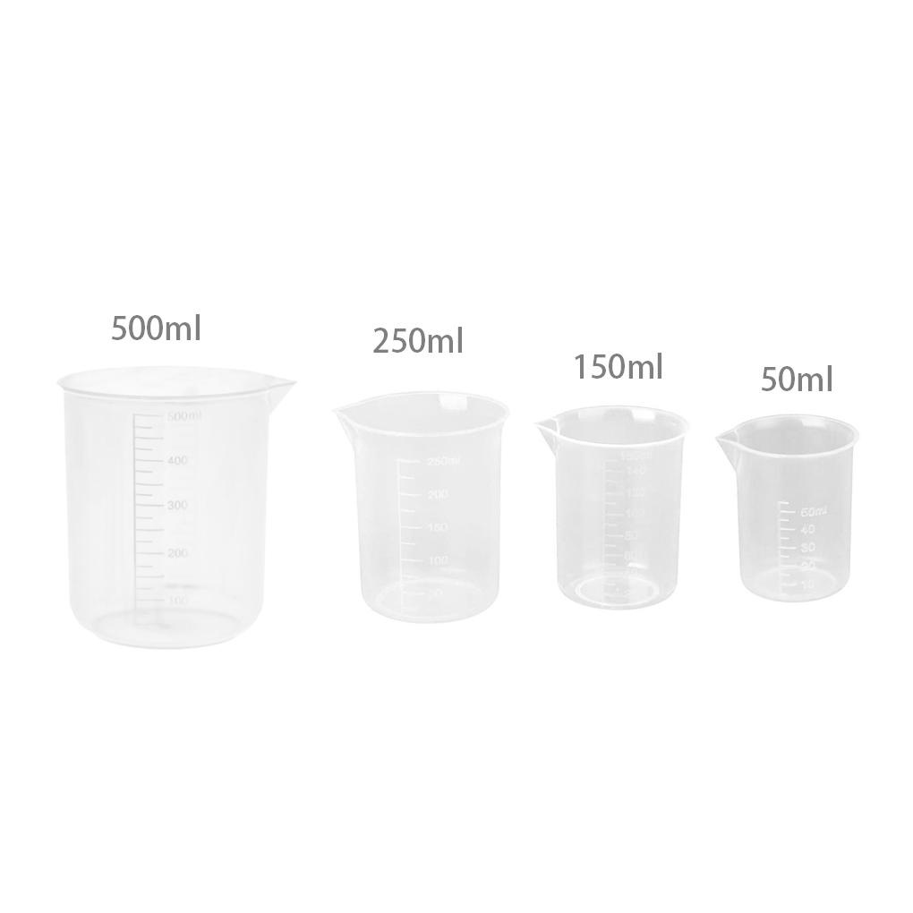 4pcs/set Gelas Ukur Transparan Dapur Baking Measuring Cup Scale Alat Ukur Untuk Laboratorium 500ml/250ml/150ml/50ml