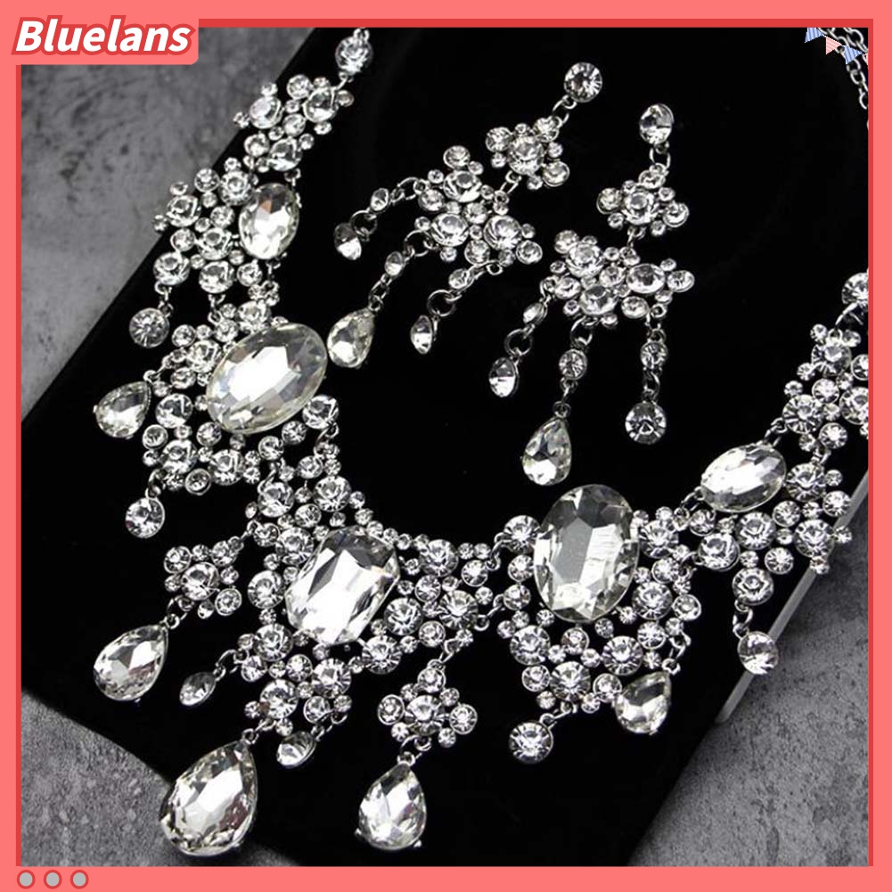 2pcs / Set Kalung Anting Rumbai Full Berlian Imitasi Untuk Pengantin