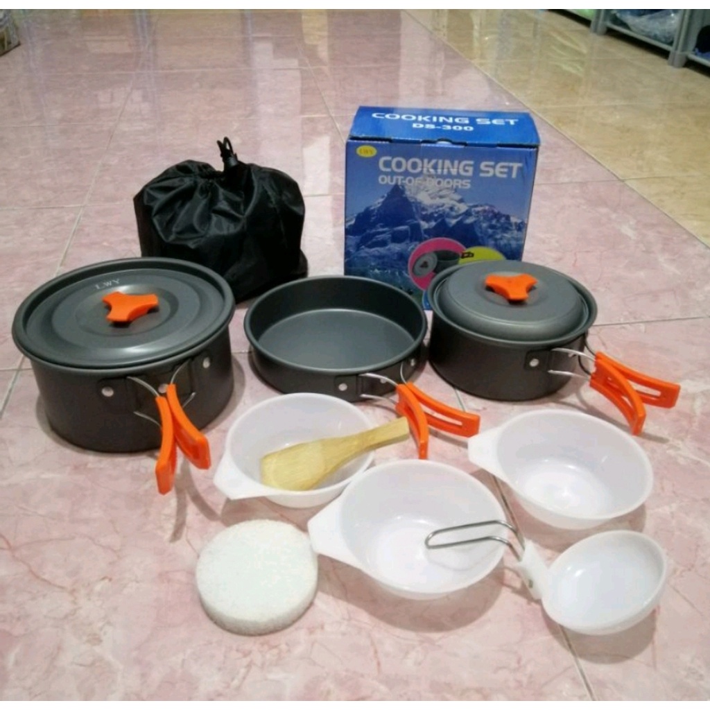 Cooking Set Plus Teko DS-308 &amp; Stove K203 Kompor Mawar Nesting Camping Outdor