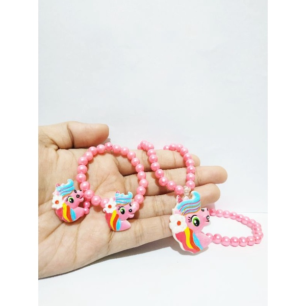 CPM10 Kalung Gelang Cincin Plastik Mix Kepala Unicorn Rainbow