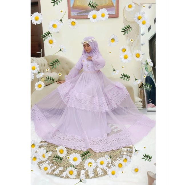 Baju Gamis Larissa  Bahan Tile Brukat Full Furing Terlaris Sekarang