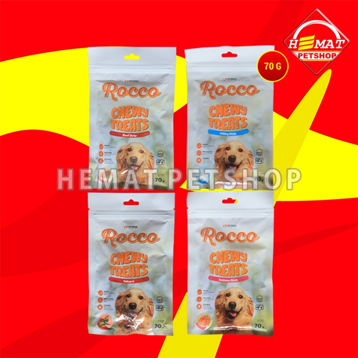 Snack Makanan Anjing Rocco Chew Dog treats Non Meat Jerky Jerhigh 70Gr