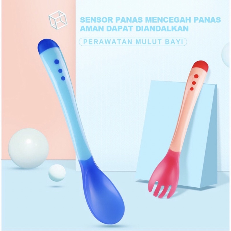SENDOK MAKAN GARPU BAYI DENGAN SENSOR SUHU PERALATAN MAKAN MINUM BALITA BANJARMASIN KALIMANTAN | RUMIFY