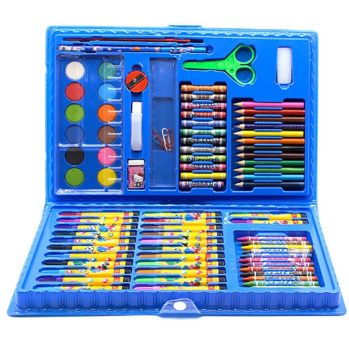 

[BISA COD] Crayon Pensil Warna Anak Alat Tulis Set Koper Isi 86 Back To School - Biru