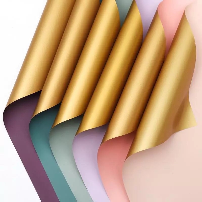 

[20 Lembar] Flower wrapping paper Bi Color gold