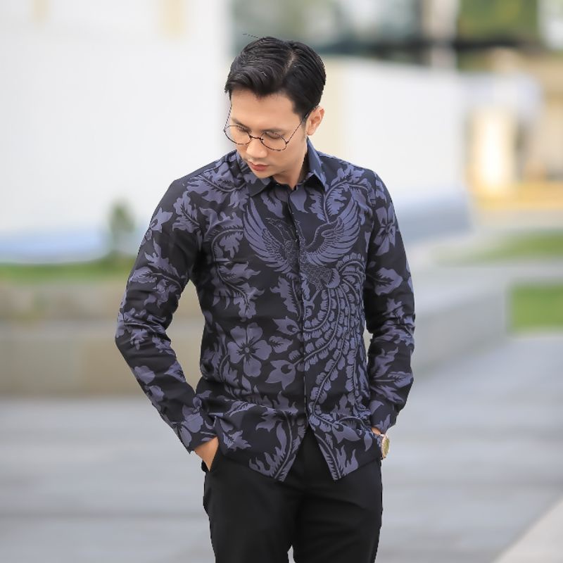 BATIK BOLO DEWO Motif Petir Hem Atasan Kemeja Baju Batik Pria lengan Panjang