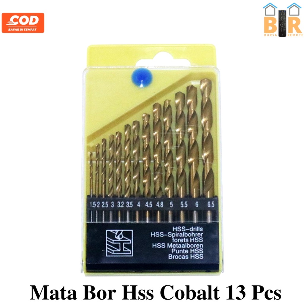 Mata Bor 1 Set 13 Pcs HSS Drill Bit High Speed Steel Baja Titanium Cobalt Kobalt MataBor Ukuran 1.5 - 2.5 - 3 - 3.5 - 4 - 4.5 - 4.8 - 5 - 5.5 - 6 - 6.5 HoleSaw Hole Saw DrillBitKecepatan Tinggi Alat Listrik Kualitas Tinggi Tajam Dan Anti Karat