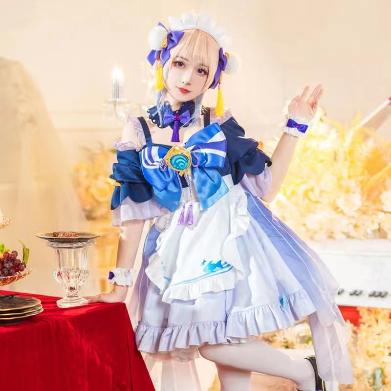 Game Genshin Impact Cosplay Sangonomiya Kokomi Maid Costume Cute Lolita Dress Women Girl Costume Hal