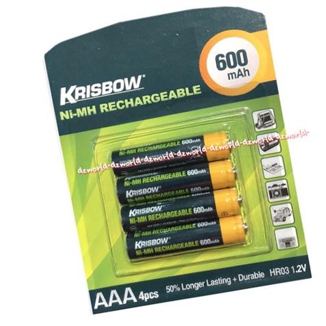 Krisbow Ni MH Rechargeable 600AH Baterai AAA 4Pcs Batrai Bisa Di Charge Ulang Dipakai Berkali Kali A3 Battery AAA Baterai Kecil Batrai Remote