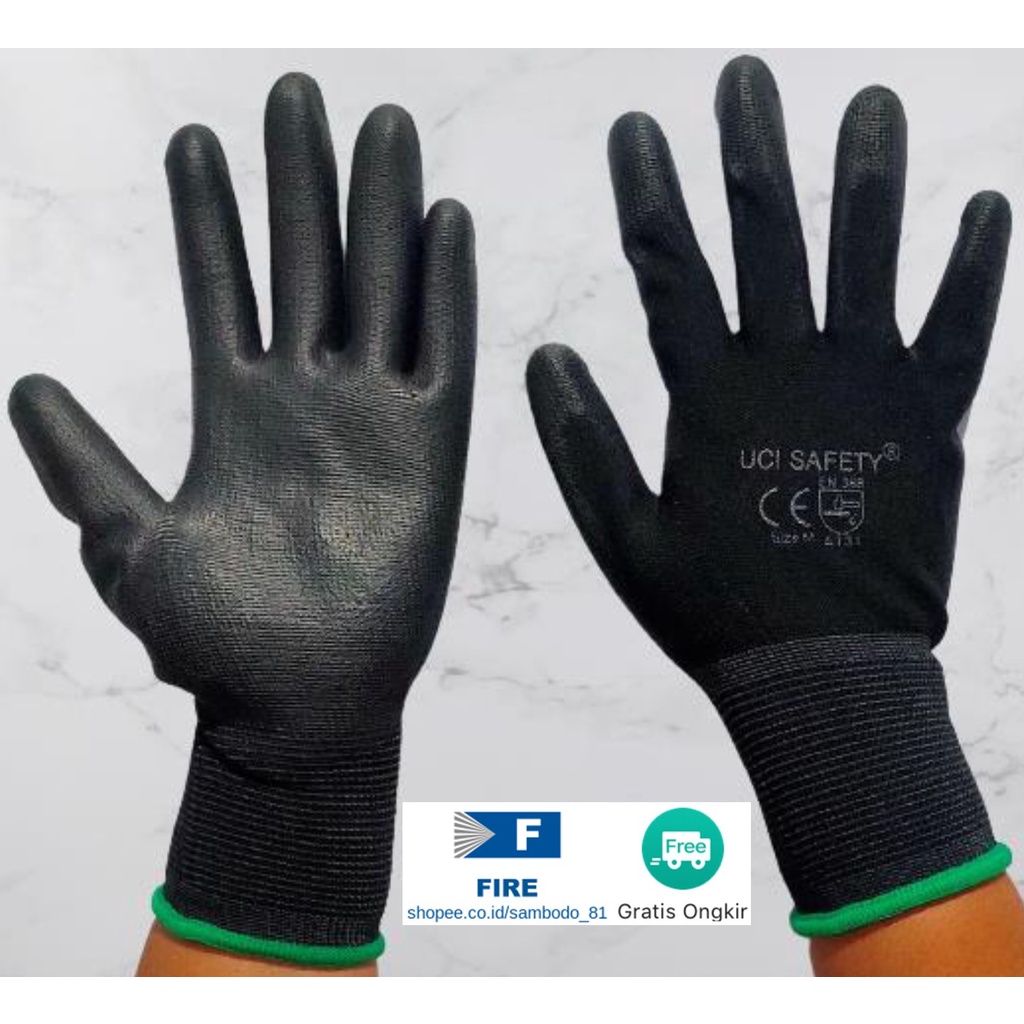 Sarung Tangan Mekanik Montir Berkebun Tukang Telapak Tangan dilapisi karet Bahan Nylon Polyester Elektronik Assembly Static Multi Purpose Polyurethane Kerja Palmfit Safety Gloves Security Dilapisi Karet Industri Pabrik Uci Safety