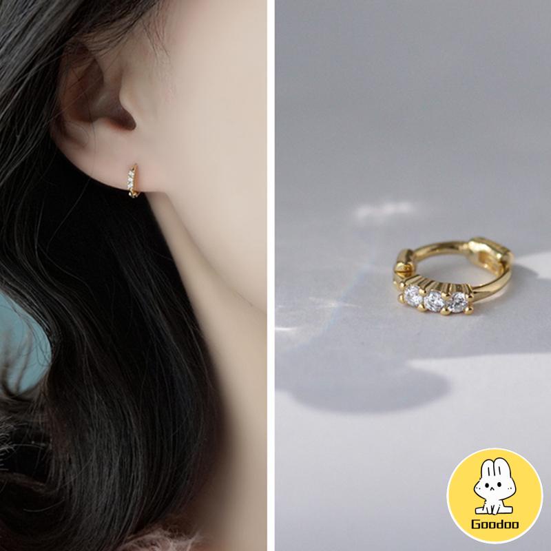 Anting Bulat Mini Lapis Emas 14k Hias Cubic Zirconia Untuk Wanita -Doo