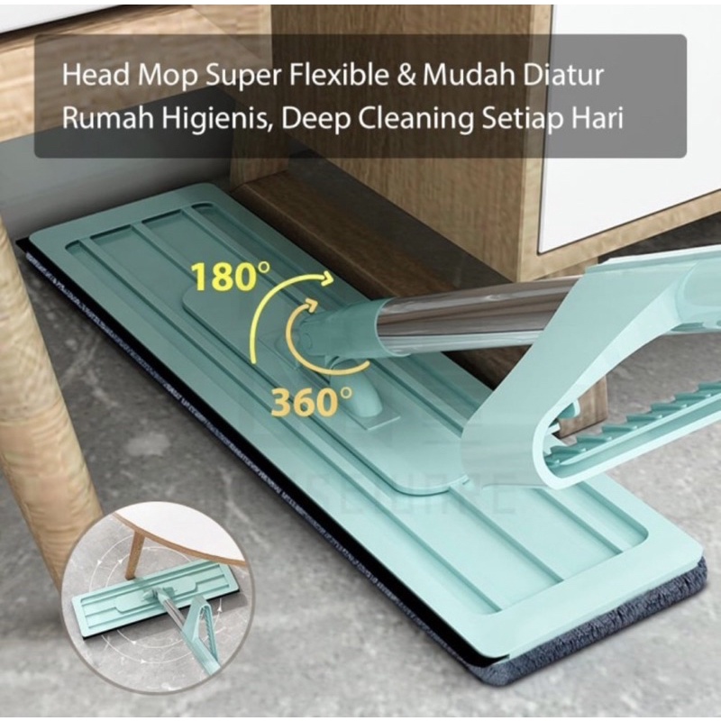 Alat Pel Lantai Tarik Microfiber Ultra Mop / Lap Pel Praktis Alat Pel Lantai Dapat Di Putar 360