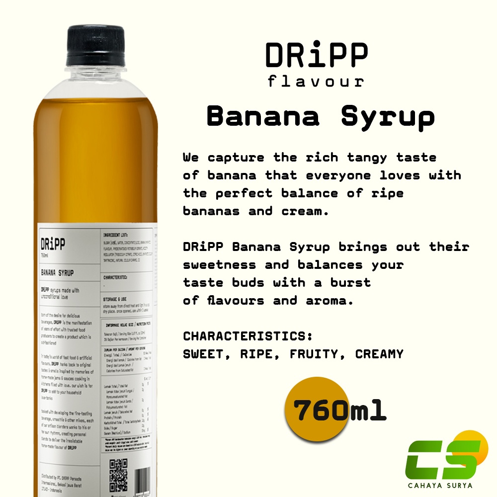 

Dripp Sirup / Syrup - Banana Syrup 760 ml (Sirup Pisang)