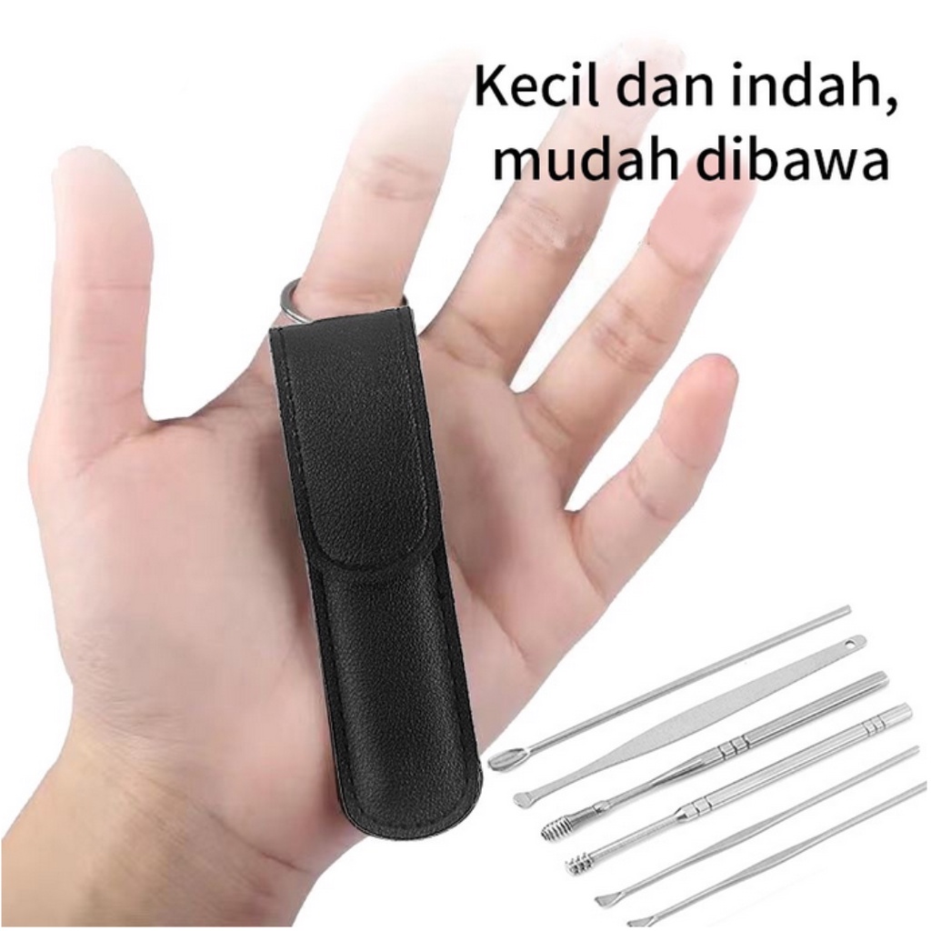 ONLYONE12 Korek Kuping Set Stainles Steel Anti Karat / Ear Wax Picker Set 6pcs Mini Bag / Alat Pembersih Telinga / Korek Kuping Pembersih Kotoran Telinga