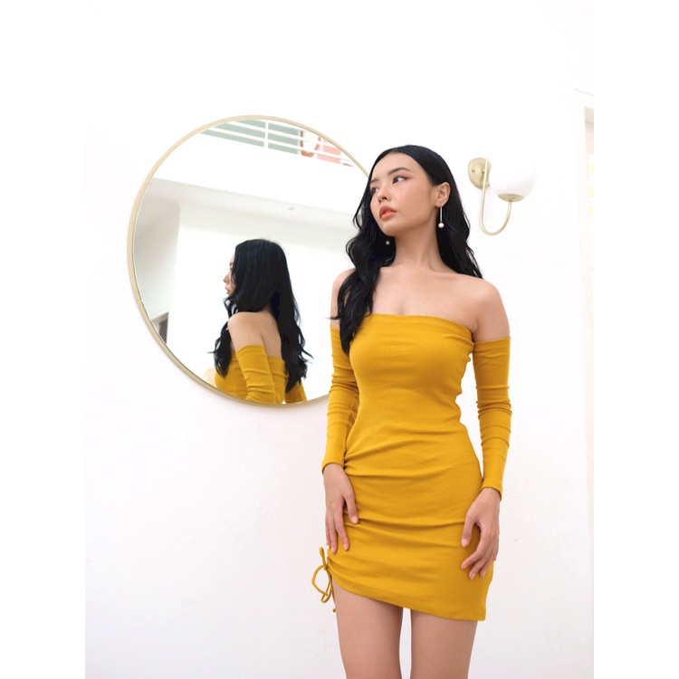 Kadaka D-0220 Bodycon Scrunch Tube Dress Kemben Long Sleeves