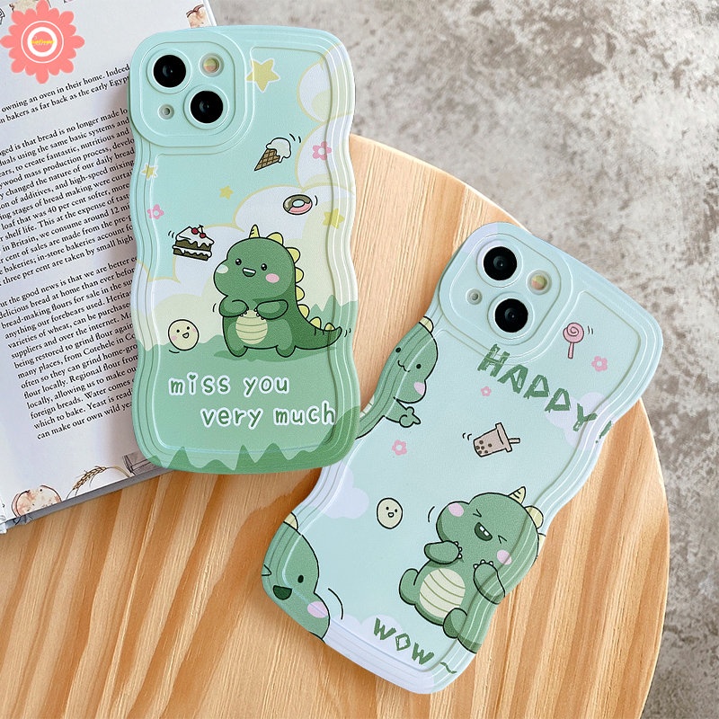 Happy Milk Tea Casing Realme C53 C55 10 C15 C25Y C11 2020 C3 C25s C21Y C25 C35 C12 C20 C11 2021 9i 6i 5i 5 5s C1 C20A Wavy Edge Cake Doughnut Dinosaurus Kecil Lucu Soft TPU Cover