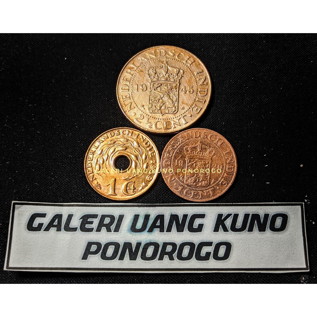 uang kuno benggol set 3 keping 1 cent bolong/1 cent /2 1/2 cent nederlands indie zaman belanda