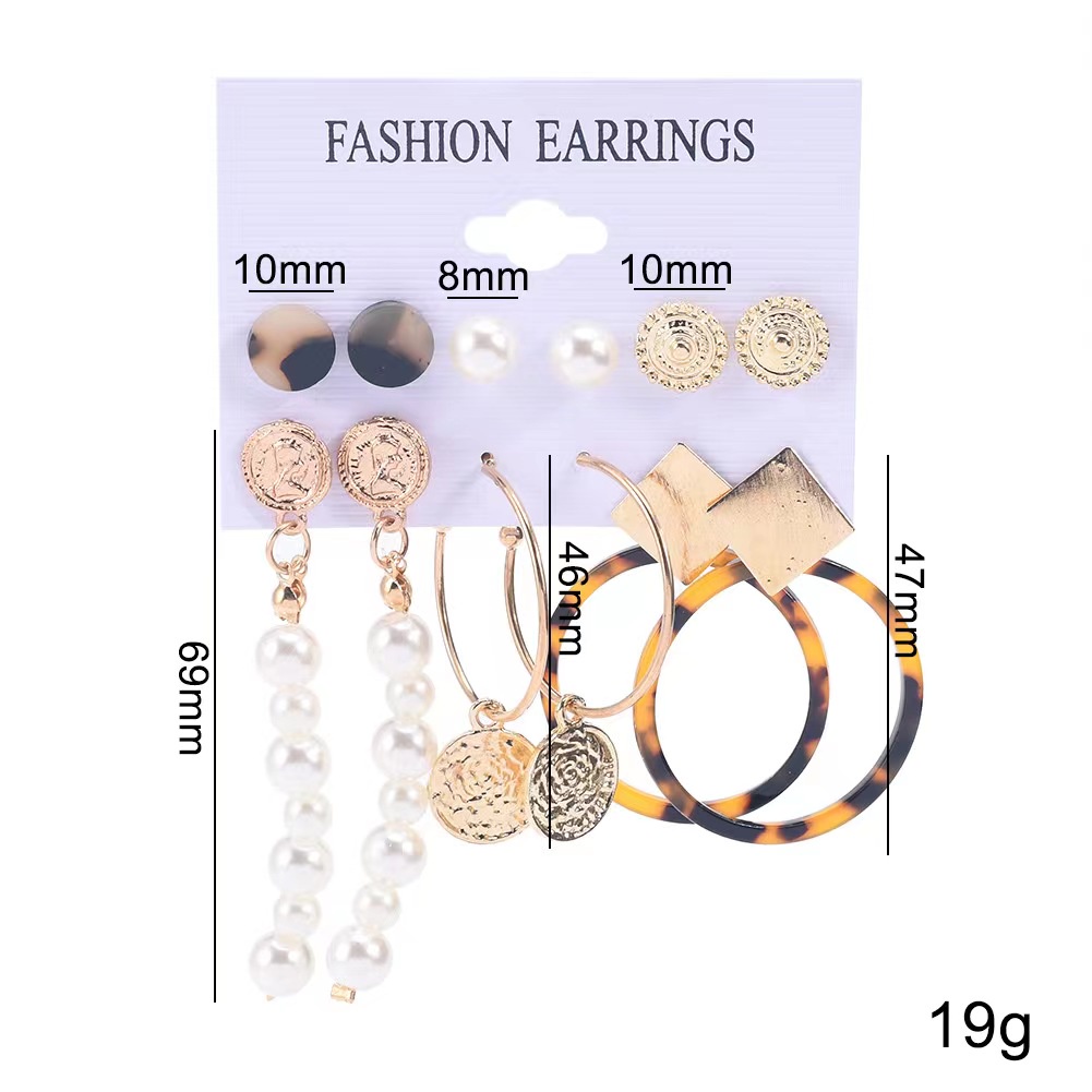 (Hello Girl)E09 1Set 6 Pasang Anting Fashion Wanita Anting Tusuk Gaya Korea Import